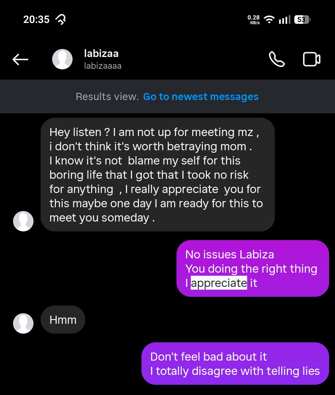 First 'I miss you' — Instagram DM