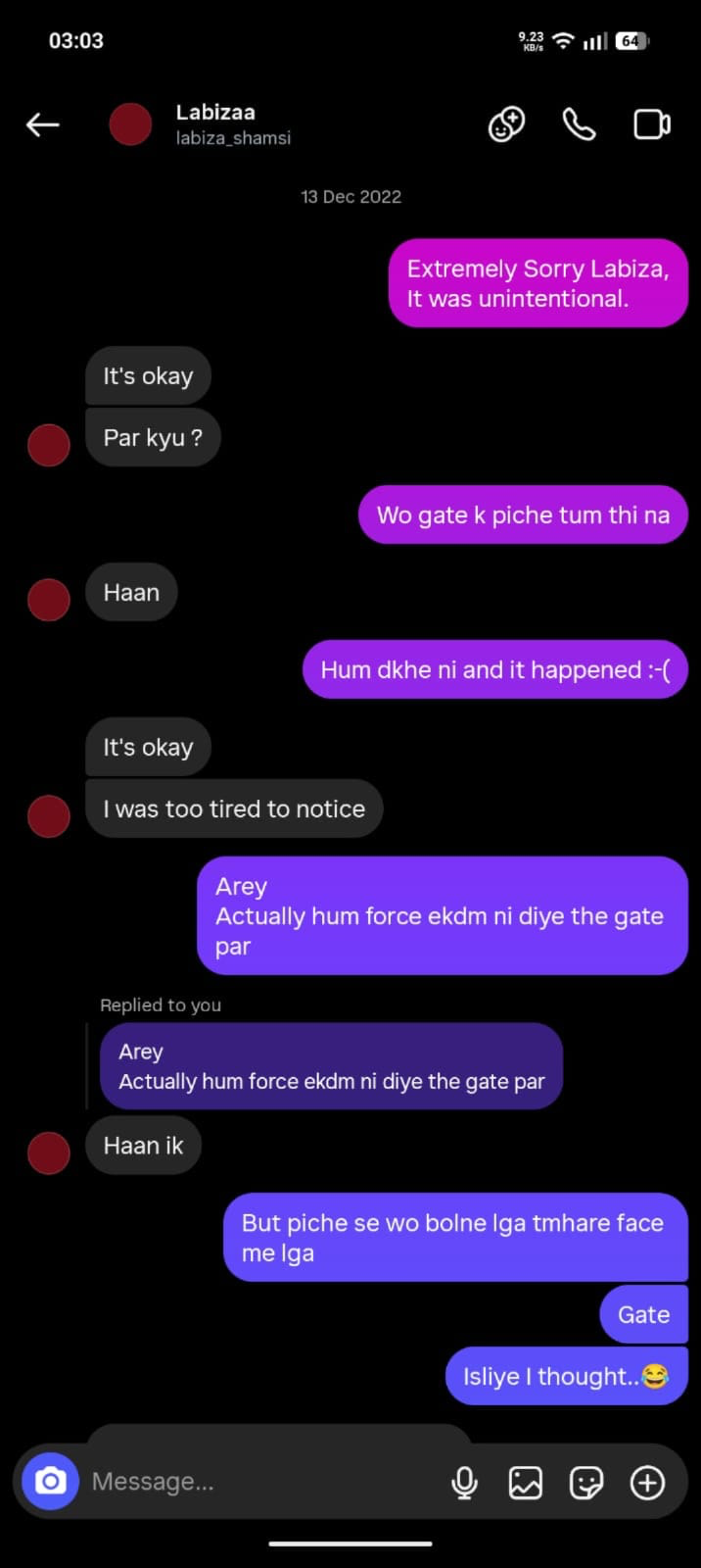 The gate apology — Instagram DM (1)