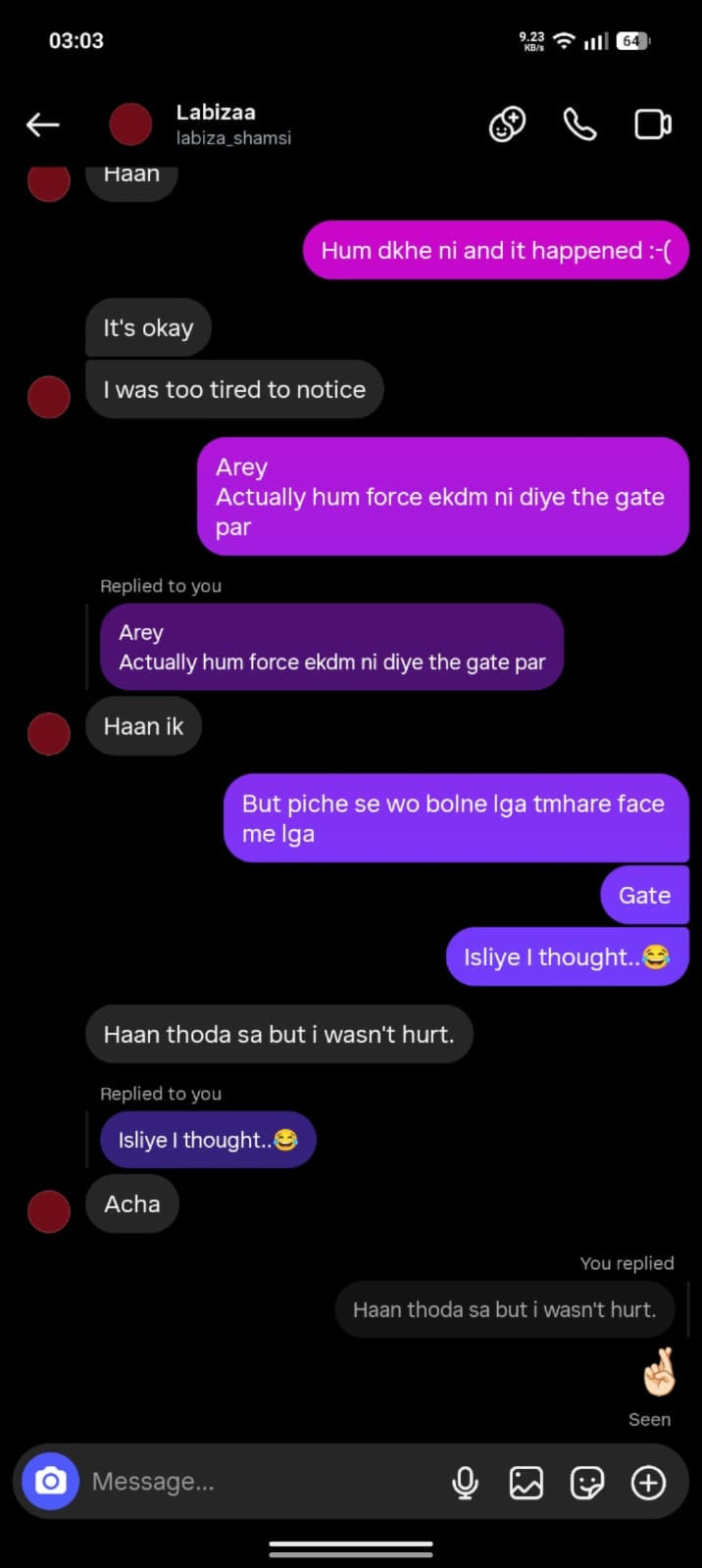 The gate apology — Instagram DM (2)